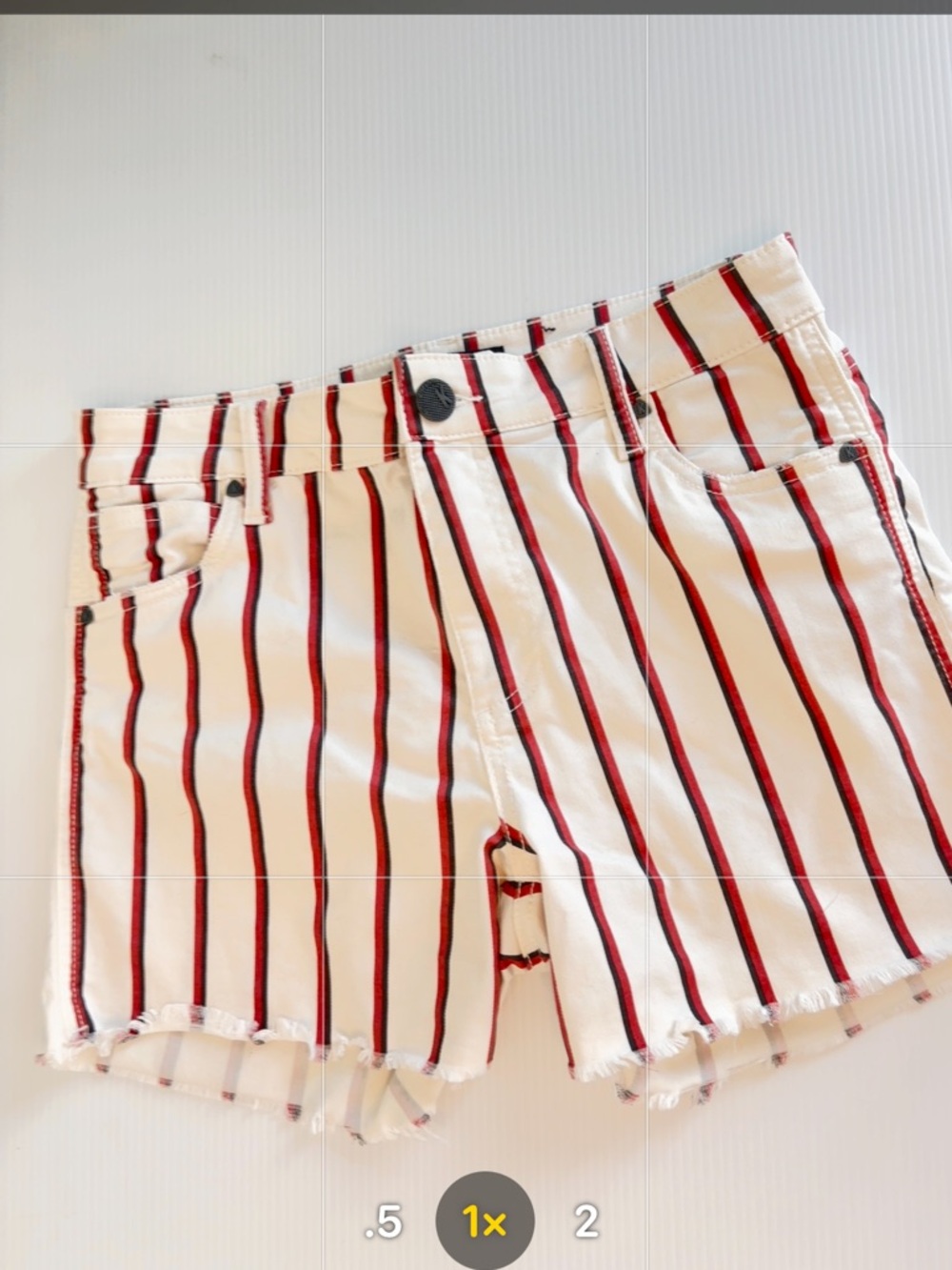 Kut from the Kloth White Shorts with Red and Black Stripes Raw Hem SZ 4 Preppy